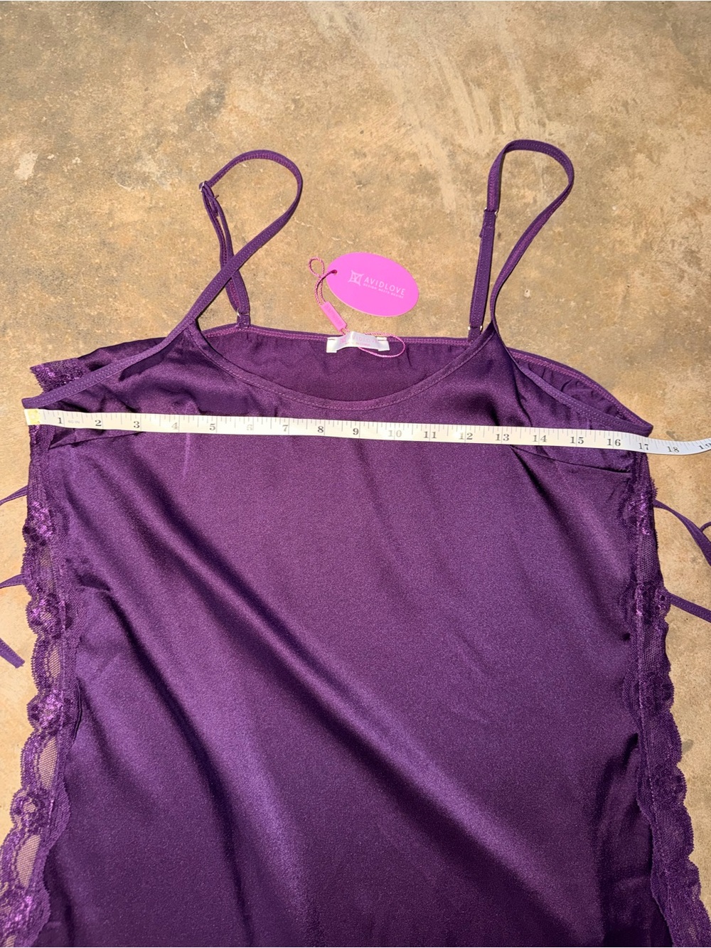 Purple Satin Lace Side-Tie Chemise Slip Dress Lingerie NWT Size L - Picture 7 of 9